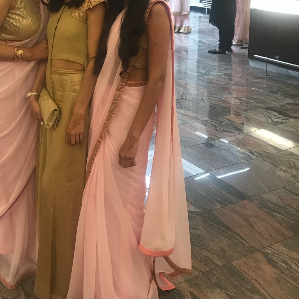 Pink and Gold Solid Saree